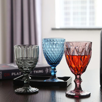 Vente en gros de verres à vin, coupes et gobelets colorés en verre, style vintage, pour mariages et fêtes, couleurs champagne, bleu, ambre et rose