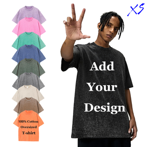 T-shirt Oversize da Uomo con Logo Personalizzato, Vestibilità Ampia e Squadrata, in Cotone Lavato Acido, Stile <span class=keywords><strong>Street</strong></span> Fashion Hip-Hop Vintage Sbiadito, con Stampa Grafica - Product Image 1