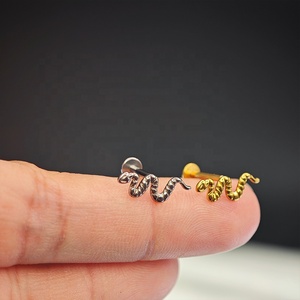 Boucles d'oreilles plates en forme de serpent sans filetage, à enfiler, en titane F136, hypoallergéniques, bijoux de piercing pour la peau - Product Image 6