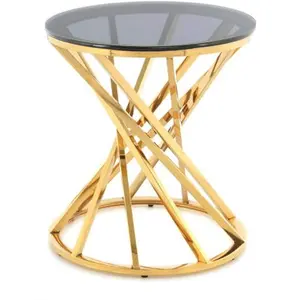 Nordic Gold Glass Metal Round Side Table Decor Modern Stainless Steel Furniture For Living Room