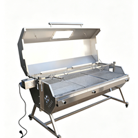 Parrilla de Barbacoa Híbrida de Gas y Carbón de Acero Inoxidable Moderna de Gran Capacidad con Asador Eléctrico de 15W, Termómetro y Ventana Visual