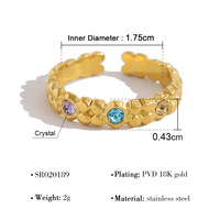Bague en acier inoxydable avec zircon coloré à géométrie annulaire, design cœur et fleur, ajustable pour femme
