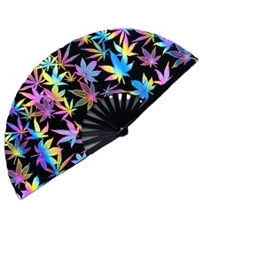Hot Selling Magic Mushroom Reflective Fan Holster Holographic Iridescence Bag <strong>Flash</strong> Large Hand Fan - Product Image 1