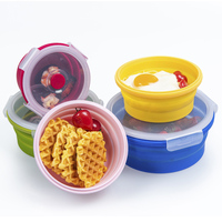 Ensemble de boîtes à lunch rondes pliables en silicone - 350/500/800/1200 ml, silicone platine de qualité alimentaire + couvercle en PP, logo personnalisé OEM