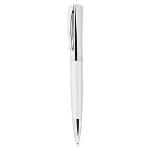 Penna a Sfera in Acciaio Inossidabile Cromato Bianco con Corpo Arancione e Logo Personalizzato, Larghezza di Scrittura 0.7mm-1.0mm, Penna Promozionale in Plastica - Product Image 1