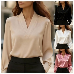 Camicie da Donna a Maniche Lunghe in Chiffon Tinta Unita Bianco Rosa Nero per Ufficio - Product Image 2