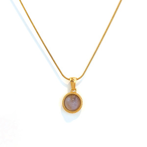 Collier pour <span class=keywords><strong>femme</strong></span> en acier inoxydable plaqué or 18 carats, étanche, avec pendentif en pierre naturelle et chaîne serpent ronde, design superposé unique - Product Image 5