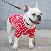 T-shirt rayé en coton de luxe pour animaux de compagnie, rayures rouges et blanches, vêtements d'été à manches courtes pour chiens et chats