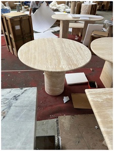 Tavoli da Pranzo in Travertino Lucidato Premium, Forma Rotonda con Colonne Romane Scanalate, Arredamento Minimalista per Villa e Appartamento - Product Image 4