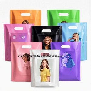 Custom Logo Screen Printed Biodegradable Recyclable T-Shirt Shopping Bags with Die Cut Handle for <b>Shoes</b> & Retail Use - Product Image 4