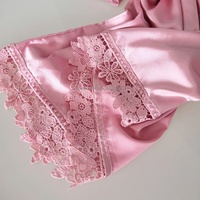 Vestido Kimono de Satén de Seda, Color Sólido, para Boda, Cumpleaños, Spa, Bata con Ribete de Encaje, Talla Grande, Hasta la Rodilla, para Novia, Dama de Honor, Niña de las Flores, Bata de Mañana
