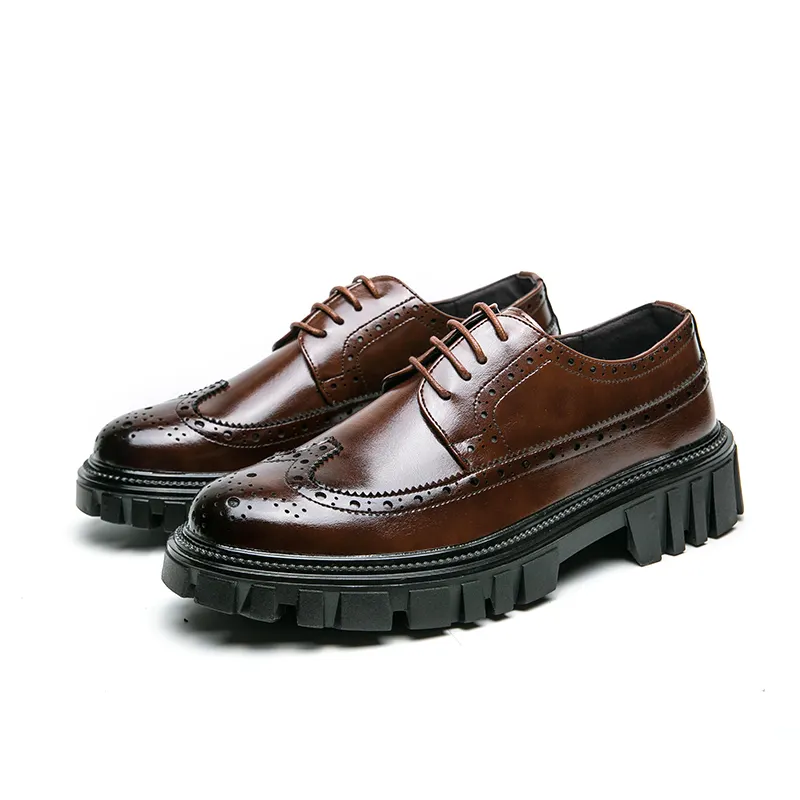 Kore tarzı erkek deri elbise ayakkabı rahat yürüyüş deri ayakkabı moda iş lüks ofis loafer'lar yüksek topuklu erkekler için