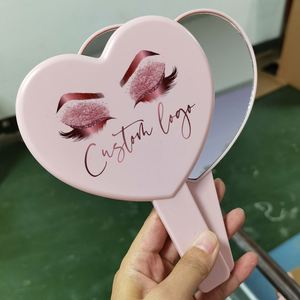 Private Label Handheld Heart Shape Makeup Mirrors Wholesale Handle Make up Mirror for Cosmetic - Product Image 1