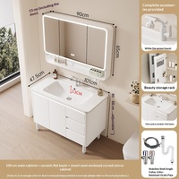 Set Kabinet Kamar Mandi Nordik Aluminium Sarang Lebah Tebal Model Berdiri dengan Wastafel Keramik Terintegrasi Dua Bagian dan Cermin Vanity