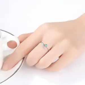 2024 Jewelry Women Adjustable Trend 925 Sterling Silver Open Leaf Zircon Gemstone Ring
