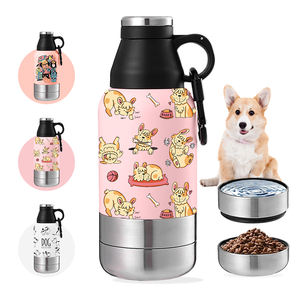 Stok 3 dalam 1 perjalanan makanan hewan peliharaan cairan anti bocor terisolasi anjing botol air baja tahan karat mangkuk pengumpan untuk mobil berkemah luar ruangan - Product Image 3