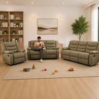 Ensemble de canapés inclinables manuels modernes 3+2+1 avec structure en bois, pieds métalliques extensibles et pliables, table rabattable, pour salon et home cinéma