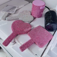 Conteneur de Stockage de Colle à Cils en Forme de Diamant Strass, Pot Scellé Vente en Gros avec Miroir et Ventilateur, Réservoir à Adhésif pour Outils d'Extension de Cils