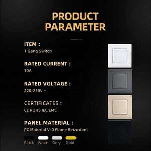 EU tiêu chuẩn 1 <span class=keywords><strong>Gang</strong></span> 1 cách <span class=keywords><strong>2</strong></span> cách điện tường Ánh Sáng Thiết bị chuyển mạch trắng đen grey vàng PC Bảng điều chỉnh chuyển đổi - Product Image 4