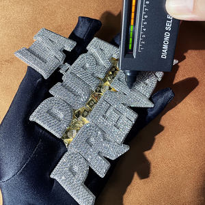 مخصص المويسانيتي قلادة الهيب هوب المثلج من المجوهرات قلادة اسم أسود قلادة المويسانيتي على شكل حرف أولي فضي - Product Image 3