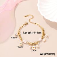 À la mode En Acier Inoxydable Pierre Naturelle Perle Shell Perle Tissé Fleur Bracelet D'amitié En Forme De Coeur