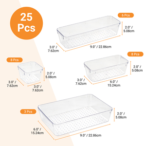 Clear Plastic Drawer Organizer Set 25pcs Multifunctional Space Saving <b>Storage</b> Trays for Makeup Desk Supplies Kitchen & Wardrobe - Product Image 5