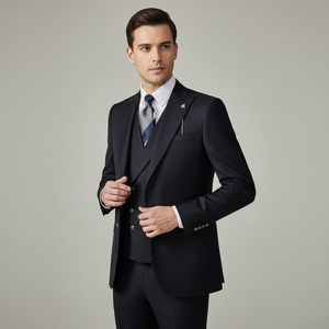 <span class=keywords><strong>Traje</strong></span> Personalizado de Estilo Retro para Hombre, 100% Lana, Color Negro <span class=keywords><strong>Azul</strong></span> <span class=keywords><strong>Marino</strong></span>, con Botones Metálicos, <span class=keywords><strong>Traje</strong></span> MTM para Hombre, Alta Calidad, Hecho a Medida - Product Image 4