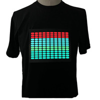 T-shirt unisexe à panneau LED EL activé par le son pour performance musicale, égaliseur lumineux clignotant, 100 % coton + PVC, certifié CE/RoHS
