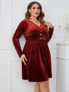 Taglie forti abito da donna di alta qualità <span class=keywords><strong>con</strong></span> scollo <span class=keywords><strong>a</strong></span> V rosso intenso abito dimagrante <span class=keywords><strong>a</strong></span> vita alta <span class=keywords><strong>a</strong></span> <span class=keywords><strong>maniche</strong></span> lunghe OEM - Product Image 4