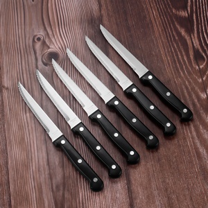 Cuchillo para carne serrado con mango de plástico PP para cocina doméstica, cuchillo de acero inoxidable para comedor occidental, juego de 6 cuchillos para carne para hotel. - Product Image 2