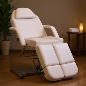 Fauteuil de massage en similicuir blanc avec cadre en fer et appui-tête intégré, mobilier de salon, usage commercial - Product Image 2