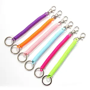 פלסטיק אביב סליל אלסטי keychain אנטי אבוד נשלף למתוח כבל בטיחות מפתח טבעת עם מתכת לובסטר אבזם