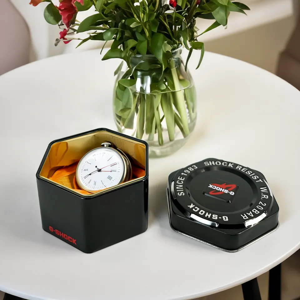 Jinyuanbao custom hexagonal portable watch metal tin can gift packaging tin boxes with custom logo