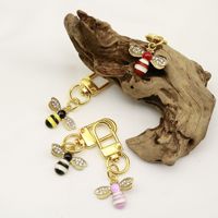 Mini Arı Anahtarlık, 54x18mm, Yapay Elmas ve Altın Tonlu Metal Hediyelik Şirin Çanta Süsü, 4 Renk