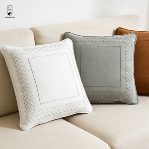 Housse de coussin <span class=keywords><strong>en</strong></span> similicuir de qualité supérieure, broderie tressée de luxe, coussin décoratif 3D <span class=keywords><strong>en</strong></span> relief <span class=keywords><strong>pour</strong></span> <span class=keywords><strong>canapé</strong></span> et décoration d'hôtel (45x45cm, PU) - Product Image 2