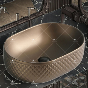 Lavabo da Appoggio in Ceramica di Forma Ovale, Design di Lusso, Facile da Pulire, Effetto Vetro, per <span class=keywords><strong>Bagno</strong></span> - Product Image 4