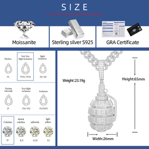 Joyería fina de estilo Punk Hip Hop para hombre chapado en oro plata esterlina 925 Moissanite Iced Out Hand Grenid Shape Pendant - Product Image 6