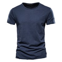 Camiseta de Algodón Slub de 180 g/m² para Hombre, Cuello Redondo, Corte Ajustado, Color Sólido, Estilo Coreano, Moda Casual de Verano, Manga Corta