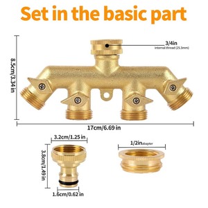 Vanne d'arrêt de collecteur de <span class=keywords><strong>tuyau</strong></span> d'eau en laiton avec 4 robinets d'eau individuels 3/4 et connecteur de <span class=keywords><strong>robinet</strong></span> 3/4 ''à 1/2 - Product Image 2