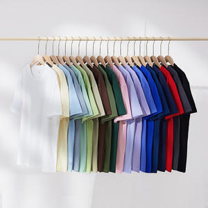 T-shirt à manches courtes en coton lourd 230g pour <span class=keywords><strong>homme</strong></span>, été, 100% tricoté, couleur unie, ample, décontracté, col rond, tendance, marque, tee-shirt vierge - Product Image 1