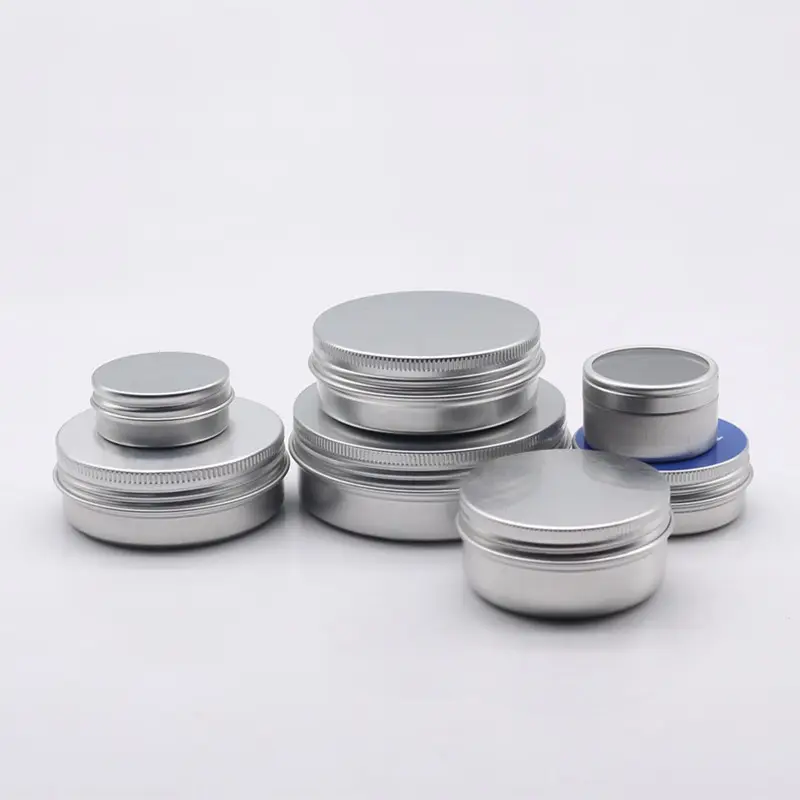 60g Aluminium Jar 60 ML Metal Tin With Screw Lid Candle Jar Lip Balm Container Silver Color Round MINT Box