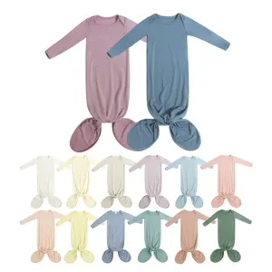 Baby Bamboo Clothes Sleep Wear One Piece Mitten Cuff Infant Pajamas Unisex Baby Knotted Sleeping Gown