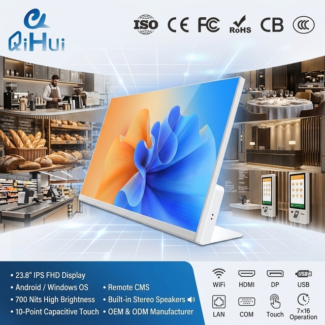 23.8 Inch Android Touch Screen Menu Display Commercial Digital Signage Restaurant POS Retail Kiosk OEM ODM Manufacturer