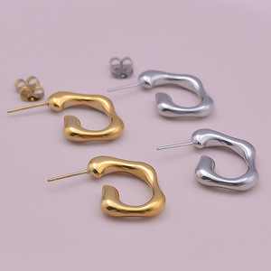 Pendientes de Aro de Acero Inoxidable 304, Diseño Curvo Irregular, Minimalistas, Chapados en Oro y Plata, Joyería de Moda - Product Image 2