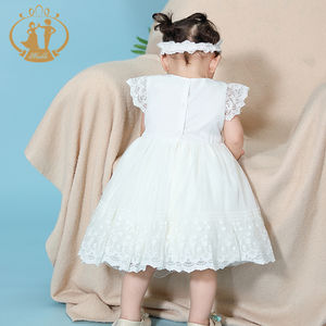 Nuevo <span class=keywords><strong>Vestido</strong></span> de Comunión Blanco de Encaje para Niñas, <span class=keywords><strong>Vestido</strong></span> sin Mangas para Bebés, 2 Piezas con Diadema, Diseños de Vestidos de Algodón para Bebés - Product Image 6