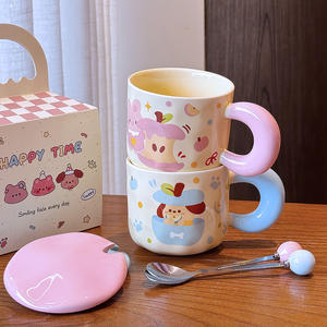 แก้วเซรามิคลายการ์ตูนน่ารักพร้อมฝาและช้อน ลายลูกสุนัขสีฟ้า สำหรับเป็นของขวัญ ฤดูใบไม้ผลิ 2025 - Product Image 5