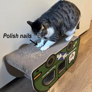 Maison à gratter pour chat en carton, forme de bus, verte, longue <span class=keywords><strong>griffoir</strong></span>éeuse 9x11.8x22 pouces, <span class=keywords><strong>cube</strong></span> amusant, tunnel et cachette - Product Image 4