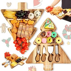 Tabla de quesos con forma de árbol de Navidad con juego de cubiertos, bandeja de madera para servir frutas, pan, embutidos y aperitivos para fiestas - Product Image 1