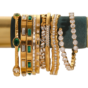 Aretas Bling lujo chapado en oro 316L Acero inoxidable declaración piedra brazalete conjunto grueso hoja patrón para bodas fiestas - Product Image 1