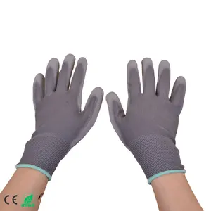 Antistatik gri naylon Pu avuç içi çalışma eldiven yıkanabilir mükemmel antistatik etkisi Esd üst Fit eldiven